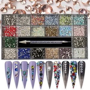 21 Грид красочный хрустальный стеклянный набор драгоценных камней - Идеально подходит для ремесел для ногтей - включает в себя двойную бурильную ручку
