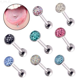 1PC Anti-Allergy Surgical Steel Tongue Rings Internal Threaded Handmade Flat Epoxy Coated Crystal Piercing Tongue Barbells 14g L230811