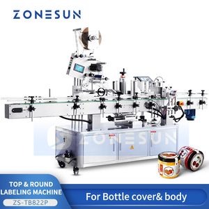 Zonesun Otomatik Etiketleme Makine Şişesi Üst ve Gövde Etiketi Aplikatör Kozmetik Ürünleri Etrafında Sarma ZS-TB822P