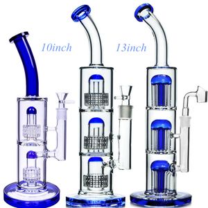 13 -дюймовые двойные три камерные стеклянные кальяны Bong Blue Stereo Matrix Водные трубы