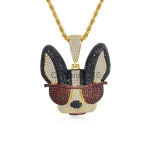 Подвесные ожерелья горячие продажи хип-хоп ювелирные украшения чихуахуа собачьи солнцезащитные очки подвесные творческий модный бренд прохладный полный цирконий ожерелье J230811