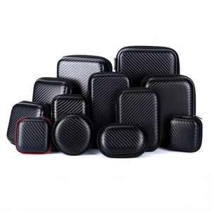 Mini Portable EVA Storage Bag Carbon Fiber Look Pouch Carrying Bag Zipper case For Earphone Phone Charging Cable ect Accessories