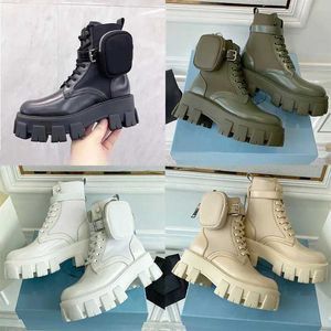 Модная платформа Женщины счистили сапоги ROIS Top Top Cowckin Leather Nylon Martin Boot со съемным мешочком Black Ladies Botties Shoes с коробкой №43