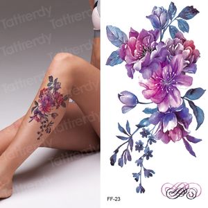 Tatuagens temporárias Tattoo impermeável adesivo deixa flores violeta padrão Tattoo da perna Tattoo Transferência de água Arte corporal FALMAS GIRLAS MENINAS 230812