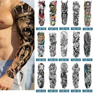 Временные татуировки полная рукавая рукав для мужчин Женщины Реалистичный фальшивый татуировочный воин Lion Tiger Flow