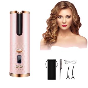 Curling Irons Automatic Curling Led Screen Electric Rotating Curling Iron 5000Mah Mini Portable Thermostatic Electric Cordless Hair Curler 230811