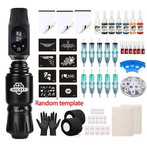 Tattoo Machine Beginners Wireless Tattoo Kit completo Mini Rocket Rotário Conjunto de caneta LED Fonte de alimentação de tatuagem com cartuchos de tinta Acessórios de agulha 230811