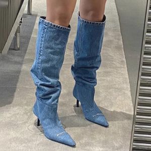 Boots Cowboy Knee High Chelsea Boots Autumn Winter Pointed Toe Women Stilettos Shoes Gladiator Motorcycle Mujer Zapatillas 230811