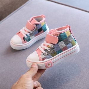 Flat shoes Children Sneakers Kids Casual Shoes Boys Girls Canvas Shoes High Top Checkered Lattice Fashion Breathable Soft Spring 230811