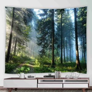Tapestries Home Decoration Country Nature Landscape Wall Hanging Fog Tree Waterfall Landscape Tapestry Mural Green Forest Tapestry 230x180 R230812