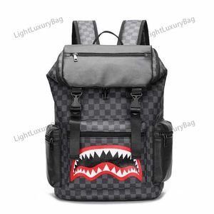 Designer impresso xadrez tubarão padrão mochila unisex mochila nova moda grande capacidade saco de viagem computador saco escolar 230220