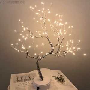 Полное небо звезда Золотой лист ива вишневое дерево светодиодные ночные светильники мини -рождественская елка медная проволочная гирлянда лампа фей для дома HKD230812
