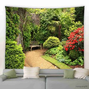 Tapestries Modern Garden Big Tapestry Nature Flowers Plants Spring Park Scenery Fabric Print Wall Hanging Home Courtyard Decor Murals R230812