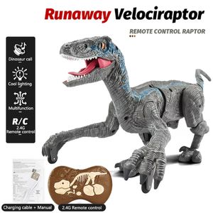 Electricrc Животные RC Dinosaur Raptor Jurassic Diret Delection Trex Velociraptor Toy Electric Walking Dragon Toys для детей Рождественские подарки дети 230811