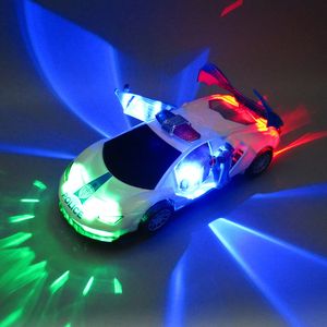 Diecast Model Kids Led Electric Toy 360 градусов Ротари Ротари Прохладная освещение дверь дверь открытая детские электронные автомобильные игрушки для детей 230811