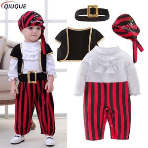 Cosplay Pirate Kaptan Cosplay Kostüm Bebek Romper Erkek Bodysuits Noel Süs Giysileri Cadılar Bayramı Kostümleri Çocuk Çocuk Tulumları 230812