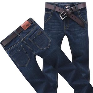 Novo chegada masculino azul escuro Jean de alta qualidade jeans Jeans de comprimento total padrão Jean Pant Straight Plus Size 284Y