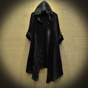 Men's Trench Coats Translucent Linen cloak Thin Men Gothic long coat Stranger things mysterious Dustcoat Cardigan Spring summer jacket 230812