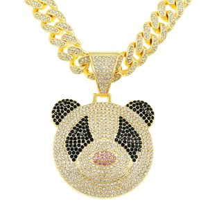 Hip hop erkek rapçi elmas kolye kolye parlak panda kafa kolye mikro-inset zircon mücevher gece kulübü aksesuar kazıcı yakalbon Küba zinciri 1688