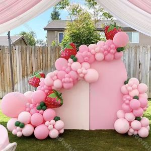 Другое мероприятие поставлено 150 фруктовых красно -розовых зеленых шаров гирлянды Sweet One Birthday Baby Shower Summer Strawberry Girl