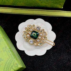 Винтажный латун Mbed Square Emerald Crystal Flower Hair Clips Barrettes, дизайнерские ювелирные украшения роскошь, банкет, День святого Валентина, Рождество, подарки