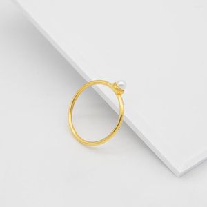 Rings de cluster temperamento simples 925 prata esterlina banhada 14k Gold Pearl Fold Wear Wear Party Freme Birthday Gift Wholesale