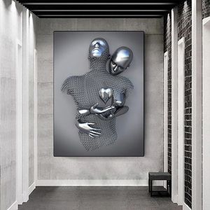 Resimler metal figür heykel tuval resim romantik soyut posterler baskılar duvar sanat resimleri ev 230812 için modern oturma odası süslemeleri