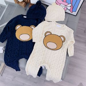 Bebês bebês meninos meninos malha de inverno urso macacão moda suéter quente uma peça bebê macacão traje de moda designer de crochê hapsa