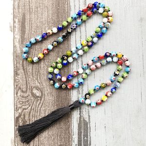 Collane a ciondolo colorato fiore in perline Mala Disegni Regalo per le donne fatte a mano 108 Gioielli di preghiera Nappa di gioielli