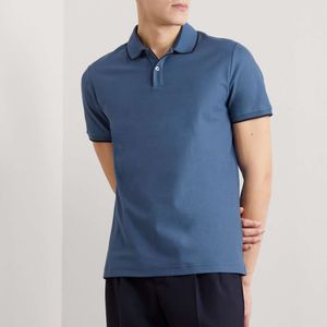 Tasarımcı Erkekler Polo T Shirt Yaz Loro Pianaslim-Fit kontrastlı streç-cotton polos gömlek kısa kollu tshirt moda erkekler