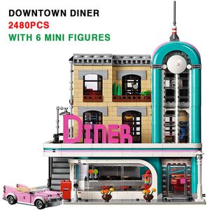 Bloklar 2480pcs Downtown Downtown Diner Building Toys Oyuncaklar Doğum Günü Noel Hediyesi 10260 15037 230814 ile uyumlu