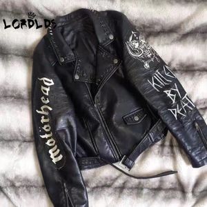 Erkek ceketler lordlds erkek sıkıntılı deri siyah moto bisikletçisi vintage cafe racer sokak kıyafeti punk rock ceketi ile basılı erkek 230814