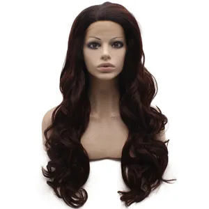 SF5 Front Lace Wig ombre Raiz escura Auburn peruca, ombre sintético WAVY WIG STILLISHA