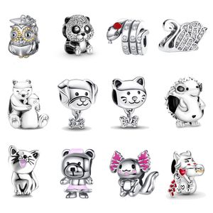 925 Gümüş Klasik Sevimli Hayvan Takımları Moda Takı Aksesuarları Panda Swan Boncuk Kolye Diy Fit Pandora Bilezik Tasarımcı Kolye Kadınlar Hediye