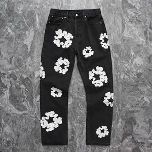 Erkekler klasik düz bacak kot pantolon pantolon pantolon için 23FW düz fit rahat pantolon şık nakış çiçeği işlemeli çiçek 14 Ağustos