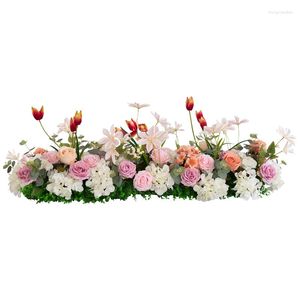 Flores decorativas 1m Party Wedding Arch Door Window Station Decor Road Líder Artificial Flower Row Runner Diy Rose Tulip Lotus Hydrangea