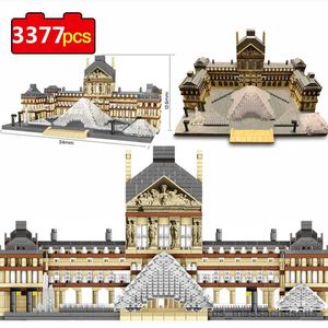 Bloco 3377pcs Paris Louvre Museum 3D Bloco de construção mundial Mini DIY Diamond Micro Blocks Toys for Children R230814