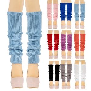 Moda kadın örme bacak ısıtıcılar sonbahar kış tığ işi ayak kapağı örgü diz çorapları düz renk bot manşetleri