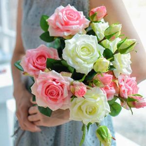 Düğün çiçekleri gelin buket beyaz nedime gerçek dokunuş lateks güller yapay diy evlilik aksesuarları parti ev dekorasyonweddingzz