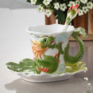 Кружки эмалевые фарфоровые кофейные чашки дракона и чашка Phoenix Cup Set Bone China Foadain для дня рождения подарок 230815