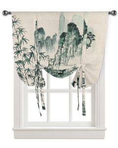 Занавеска с китайской живописью, пейзаж, бамбуковая лодка, шторы для гостиной, спальни, современная завязка, оконная занавеска, кухонная короткая занавеска