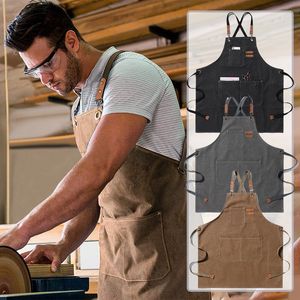 Aprons Thicken Canvas Denim Apron Antifouling Barista Kitchen Restaurant Worker Barber Carpenter Florist For Women Man 230814