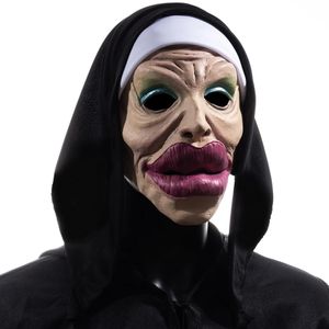 Máscaras de festa adultos cosplay látex freira máscara elástica banda de elástico meio rosto humorístico engraçado halloween máscara horrível máscara horror spoll spots 230814