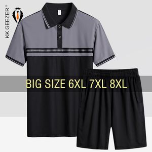 Mens Trailtsuits Tişört Erkekler Takım Şort Tshirt Set Siyah Büyük Boy 6xl 7xl 8xl Artı Boyut Kısa Kollu 2013 Yaz Moda Gevşek Quickdry 230815