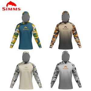 Outdoor-T-Shirts Simms Ausrüstung Fischereibekleidung Sommer Outdoor-Männer Langarm T-Shirt Fischhemd Sonnenschutz Atmungsbekomige Kleidung mit Kapuze 230814