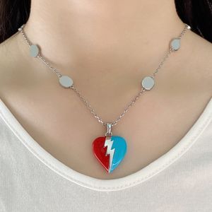 Mavi ve kırmızı emaye büyüsü aşk kalp kolye kolyeleri klasik tasarımcı mektup boynu zinciri kadınlar kızlar yakalbon kolye mücevher hediyesi cgn2 --27