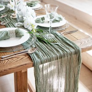 Table Runner Gauze Table Runner Dinning Table Decoration 90*300CM Rustic Country Boho Beach Wedding Party Table Decor Christmas Table Runners 230815