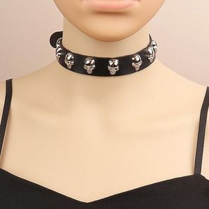 Pendant Necklaces Harajuku Punk Gothic Skull Pu Leather Collar Women Street Rock Choker Collarbone Chain Necklace Party Jewelry Gift