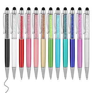Beyaz kalem 50pcs/lot kristal metal tükenmiş kalem moda Yaratıcı Stylus Touch Kırtasiye Ofis Okulu Hediyesi Ücretsiz Özel 230815