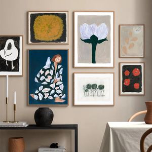 Tuval resim güzel küçük gün kuğu çiçeği İskandinav soyut ağaçlar posterler resim yatak odası oturma odası ev dekor wo6 için duvar sanatı